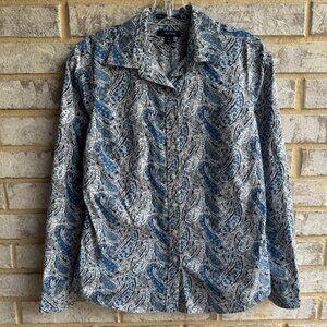 Lands End Long Sleeve Collared Button Down Paisley Pattern Shirt Women's Size 6